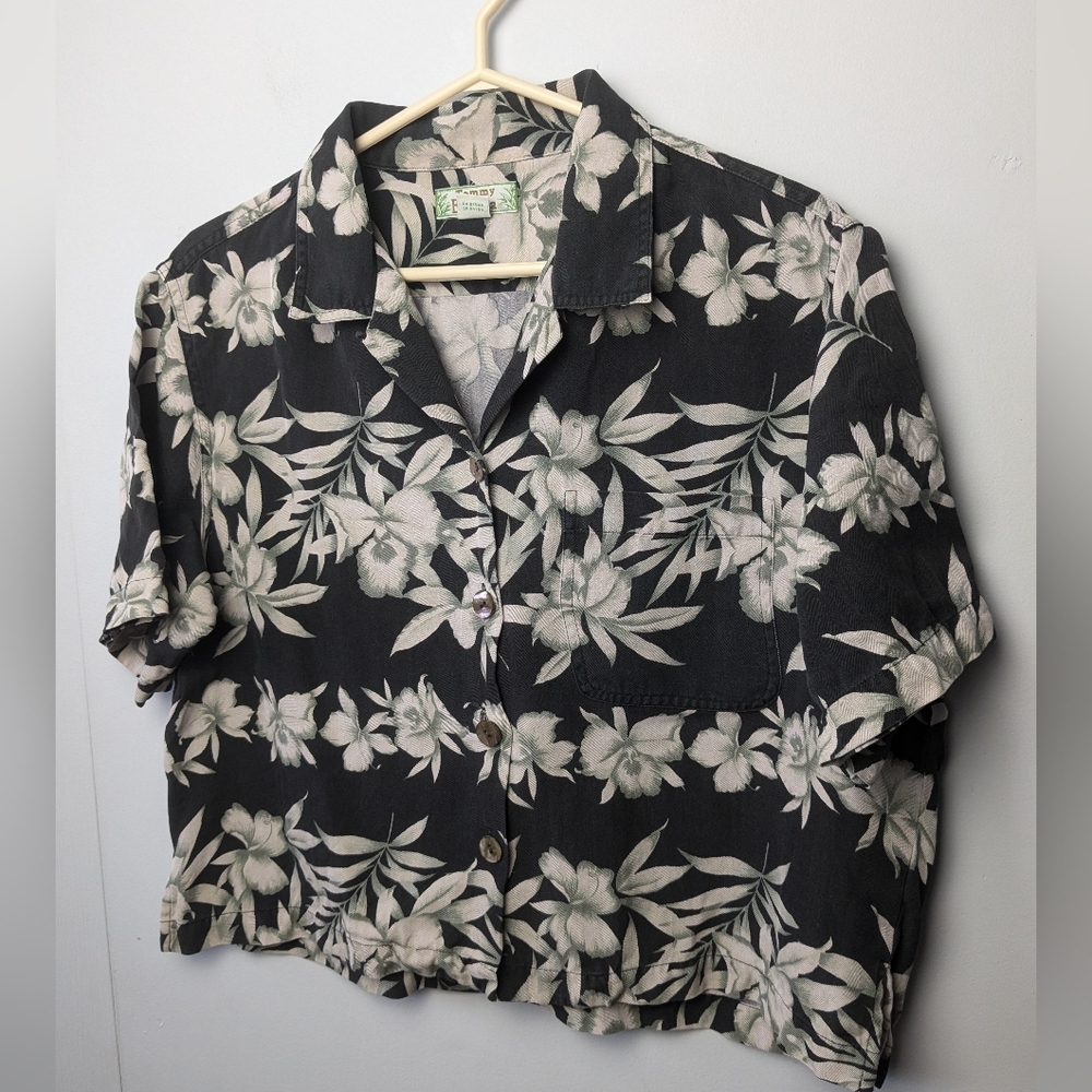 TOMMY BAHAMA 100% Silk CROP hawaïen blouse size medium